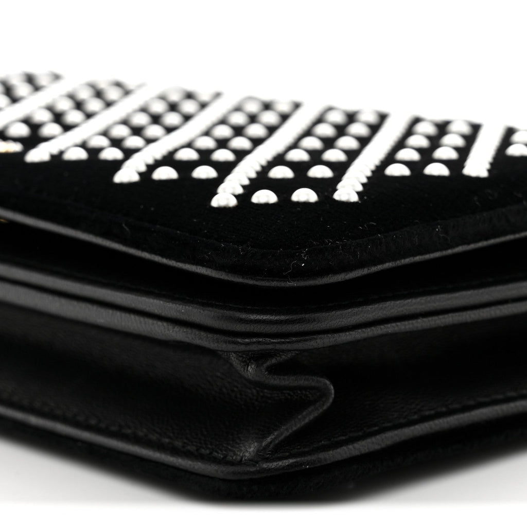 Velvet Pearl Diamond Embellished Wallet On Chain WOC Black