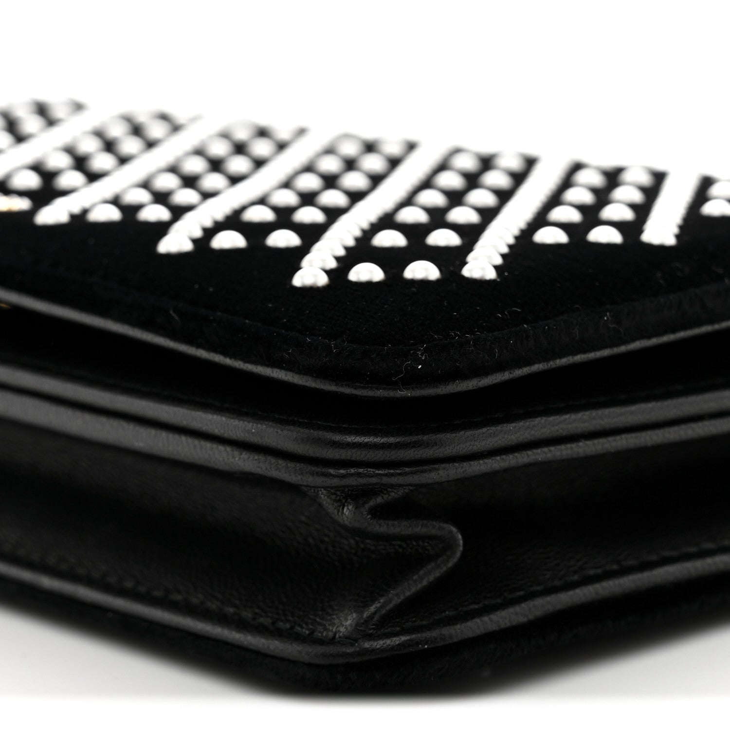 Velvet Pearl Diamond Embellished Wallet On Chain WOC Black