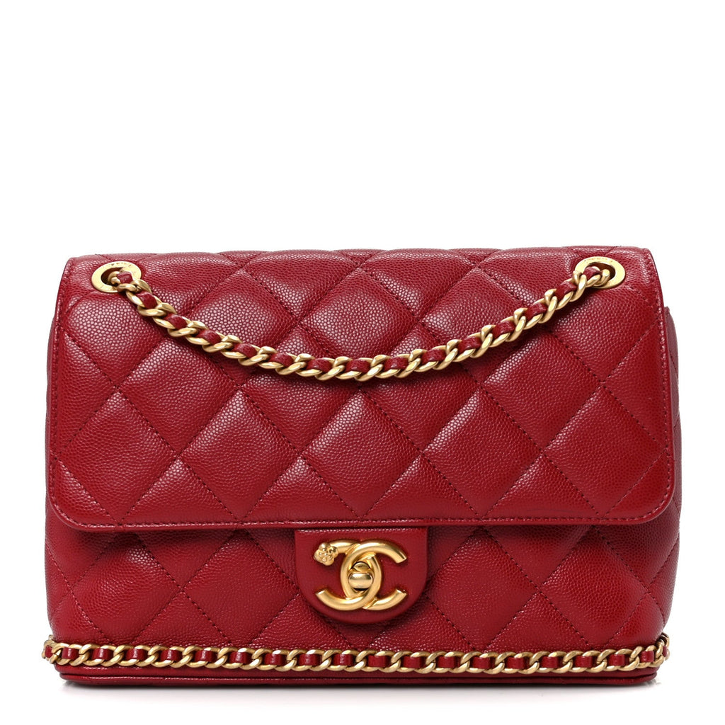 Caviar Quilted Camellia Chain Around Flap Red