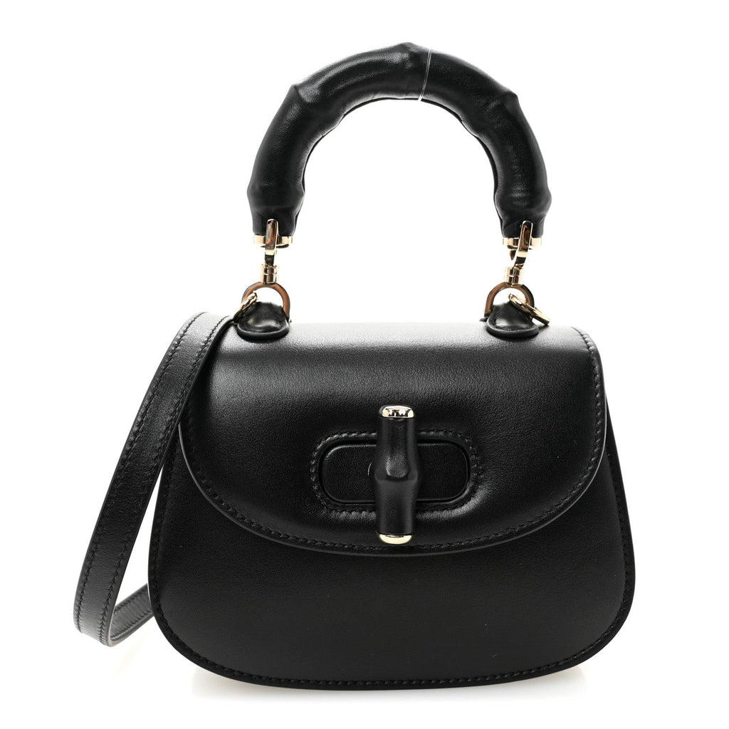 Boarded Dyana Lux Calfskin Mini Bamboo 1947 Top Handle Bag Black