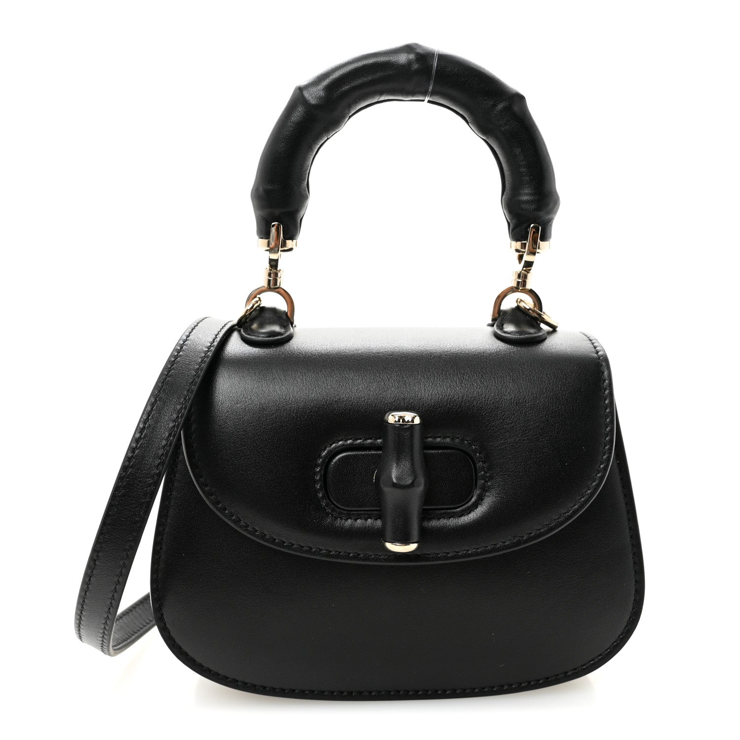 Boarded Dyana Lux Calfskin Mini Bamboo 1947 Top Handle Bag Black