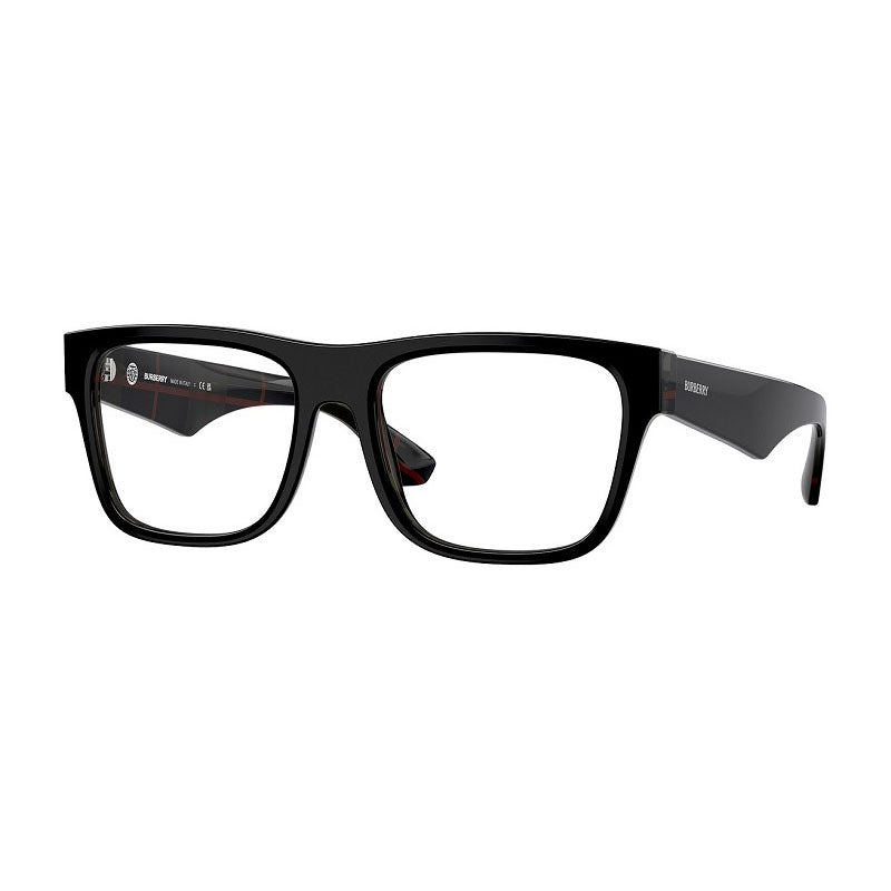 Burberry Eyeglasses Square Full Rim, Top Black on Vintage Check Frame and Clear Demo Lenses Lens BE24114121