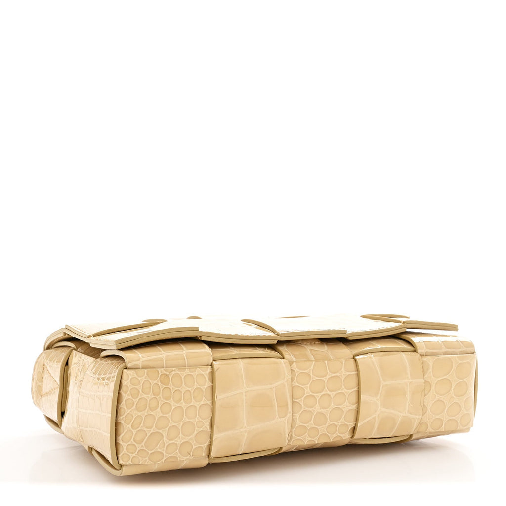 Gloss Calfskin Croc Embossed Intreccio Cassette Crossbody Bag Praline