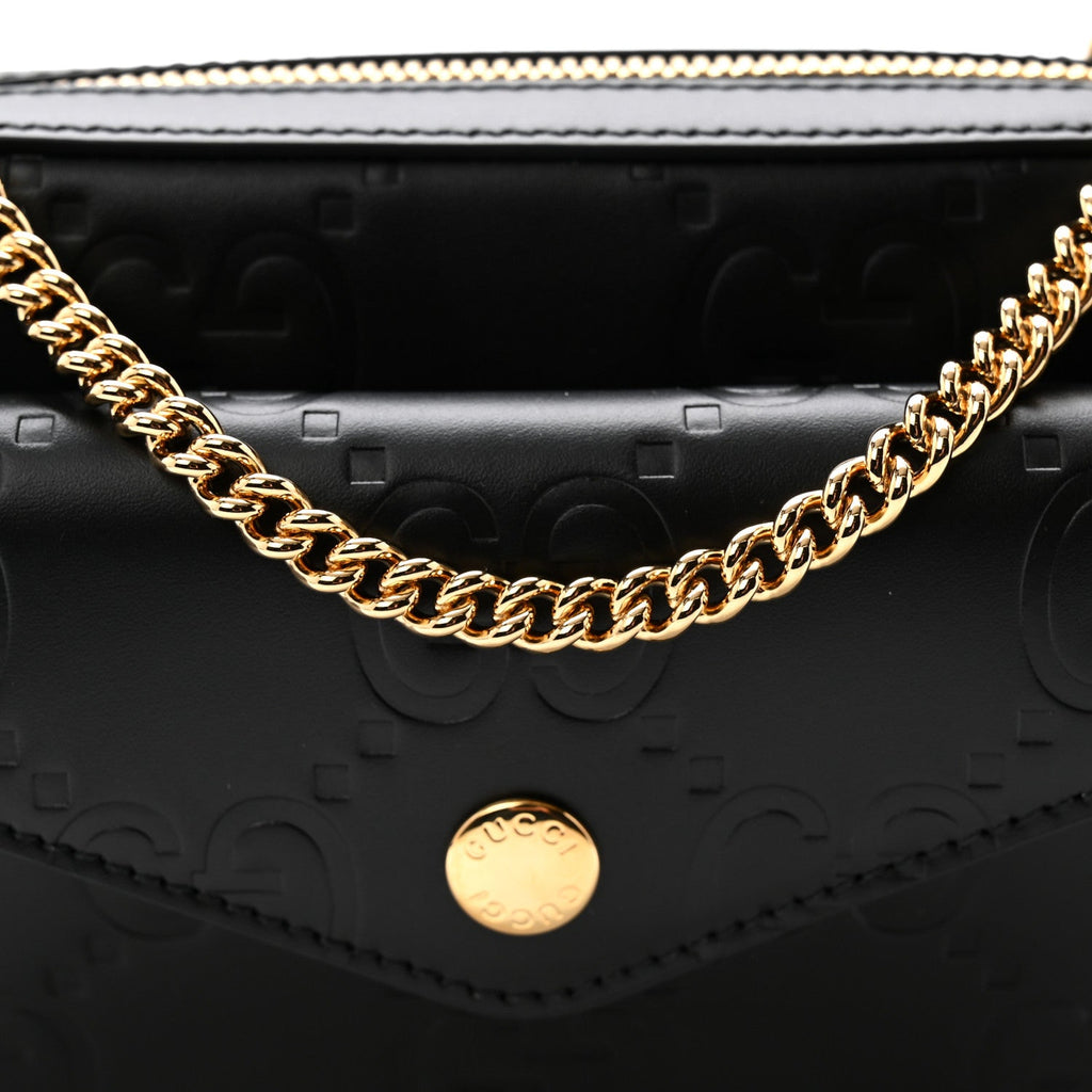 Calfskin GG Super Mini Debossed Chain Wallet Black