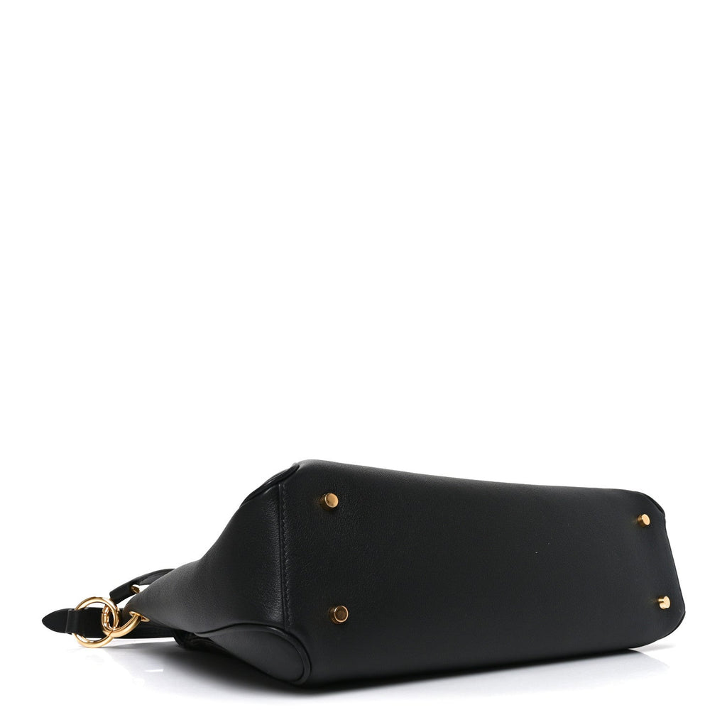 Natural Grain Calfskin Tara Medium Shoulder Bag Black