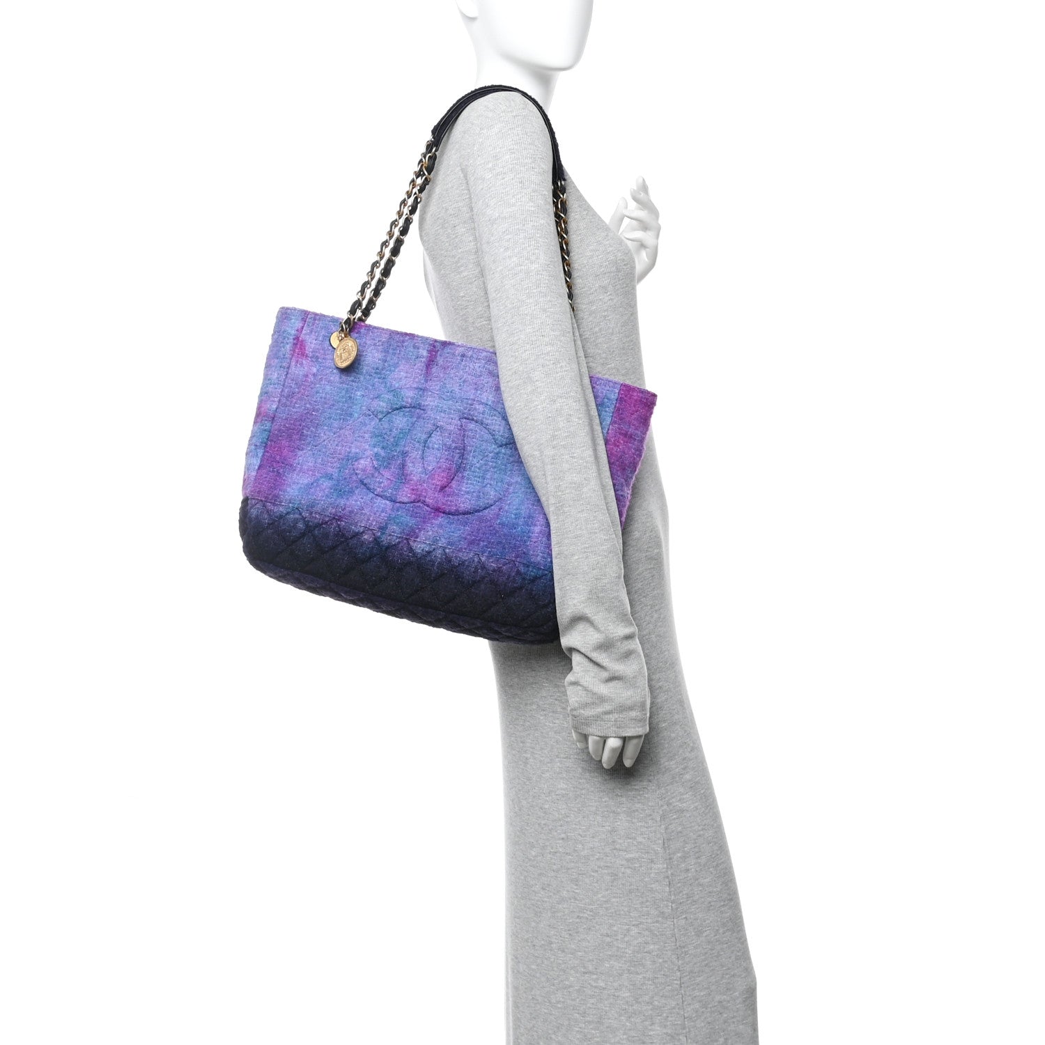 Wool Tweed CC Tote Purple Black Blue