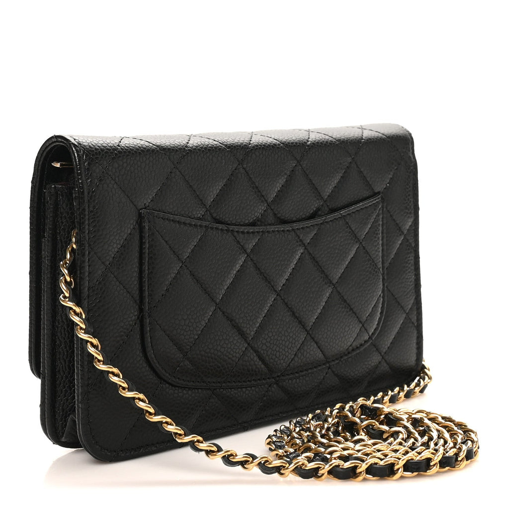 Caviar Quilted Wallet on Chain WOC Black
