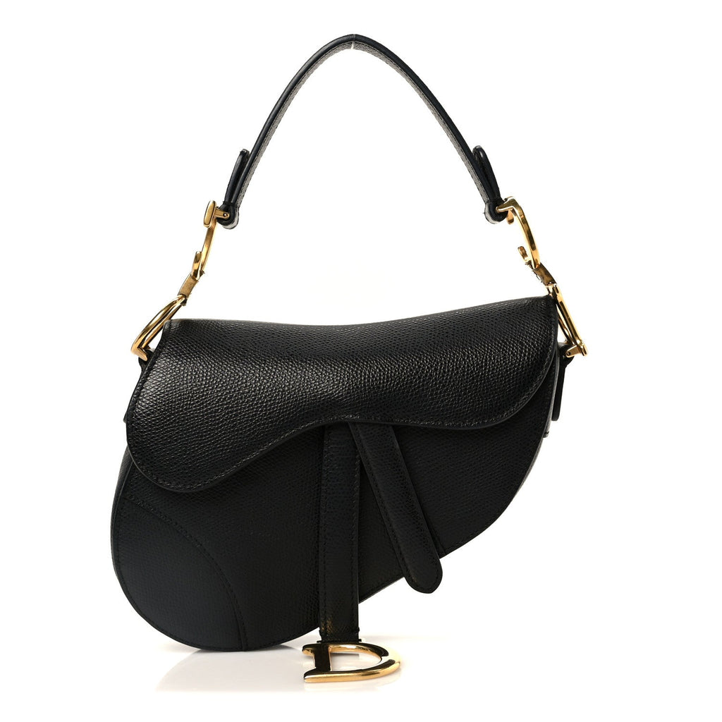 Grained Calfskin Mini Saddle Bag Black