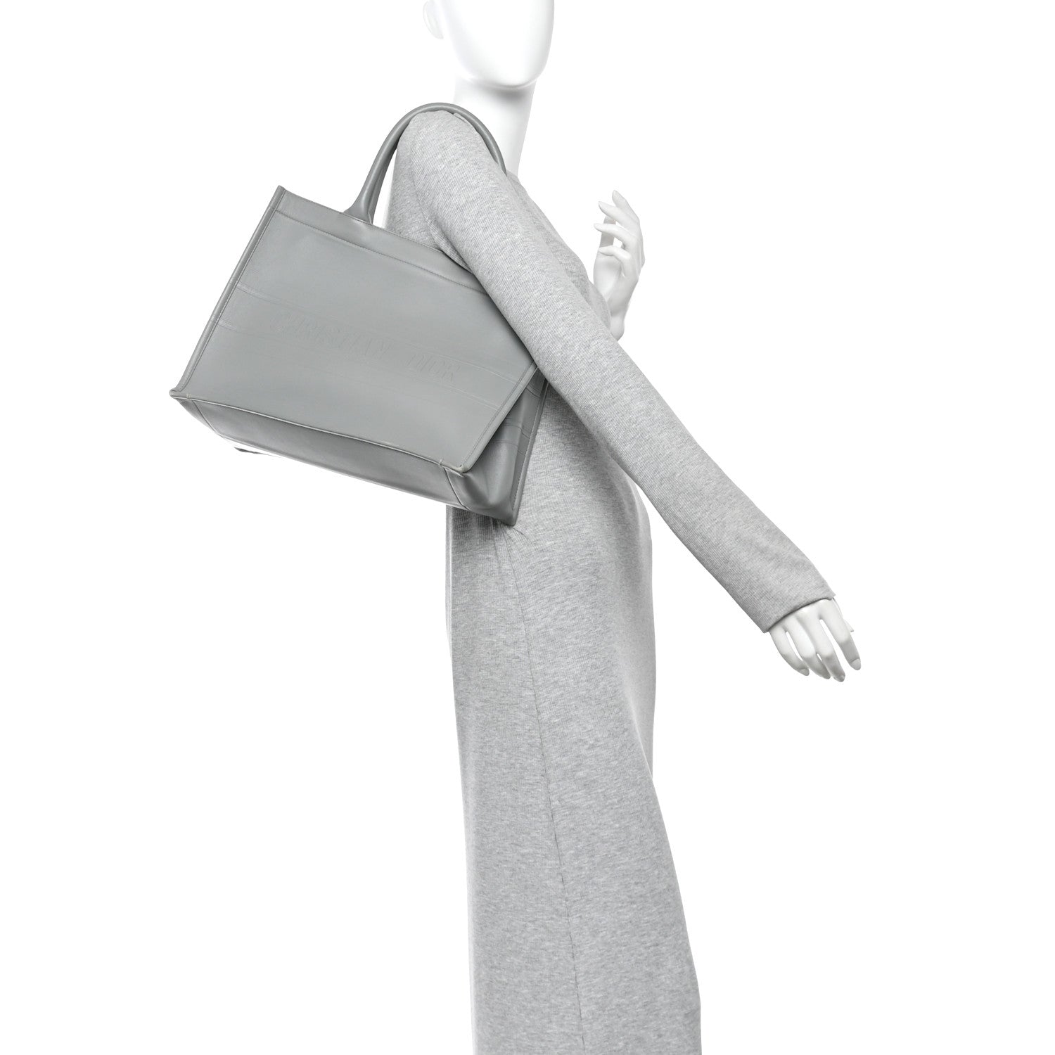 Calfskin Embossed Medium Book Tote Grey Stone