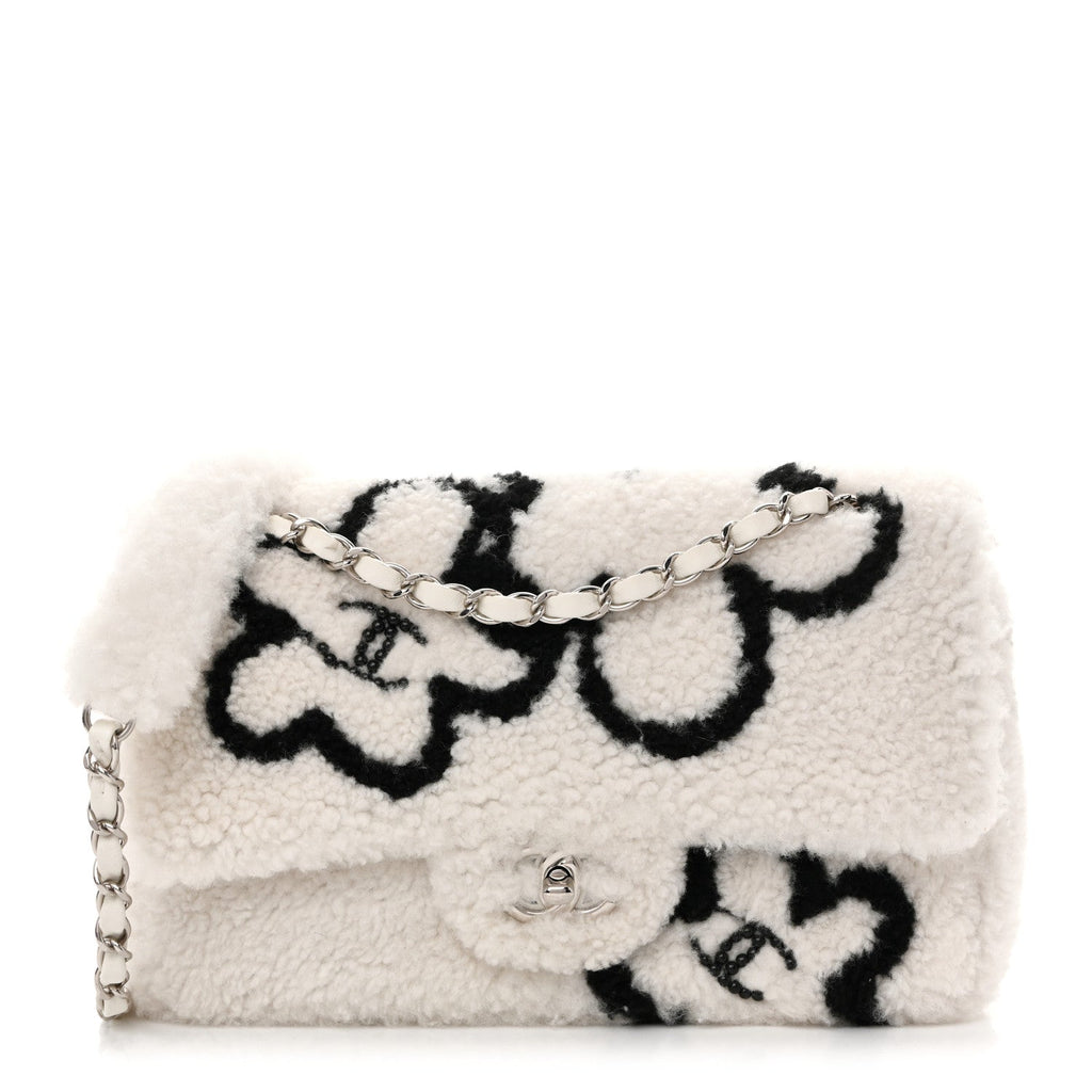 Wool Shearling Medium Single Flap Ecru Black