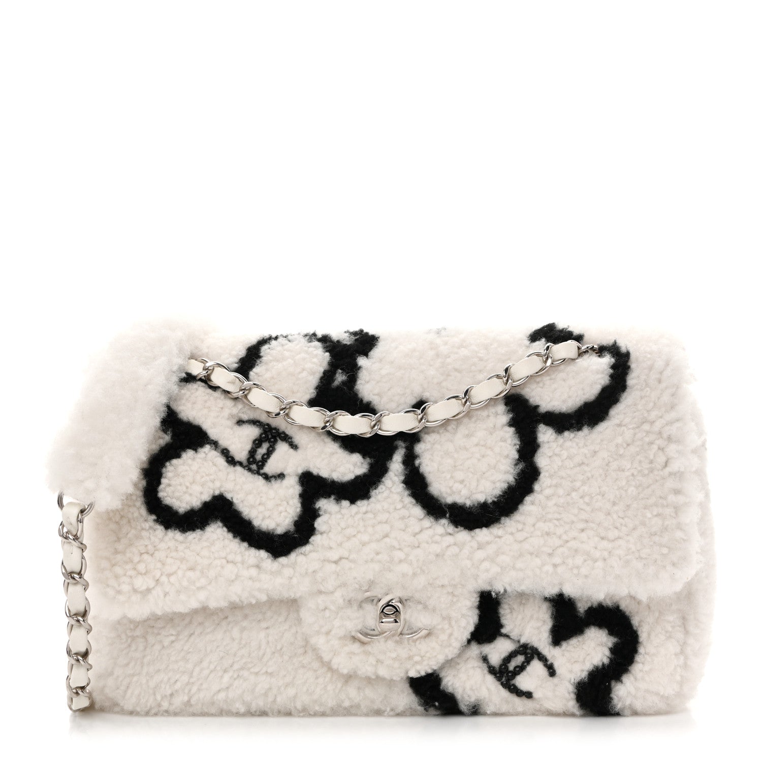 Wool Shearling Medium Single Flap Ecru Black