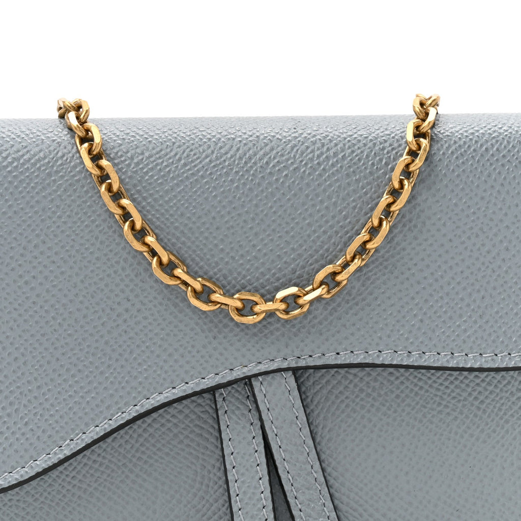Grained Calfskin Saddle Chain Wallet Pouch Cloud Blue