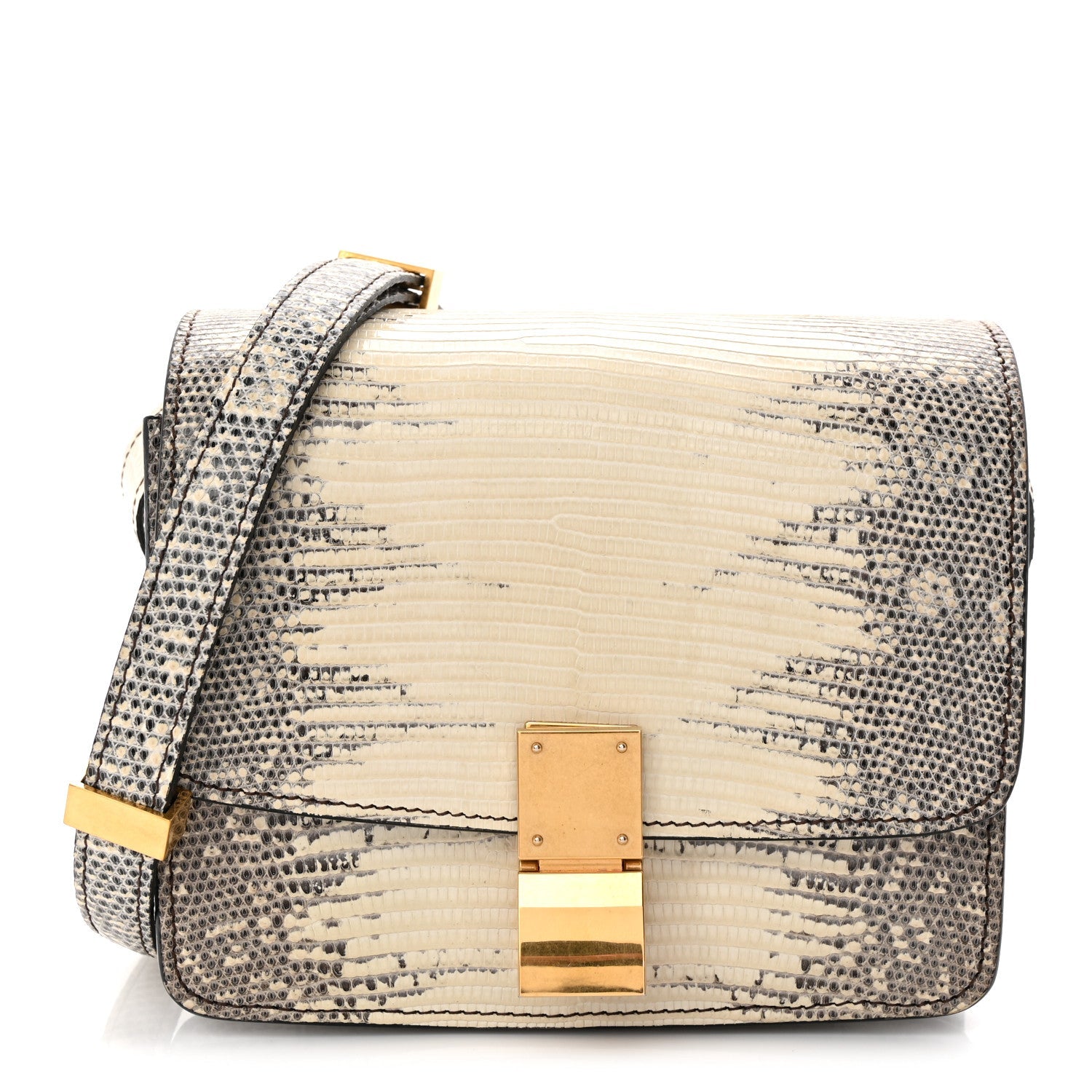 Lizard Small Classic Box Flap Bag Natural