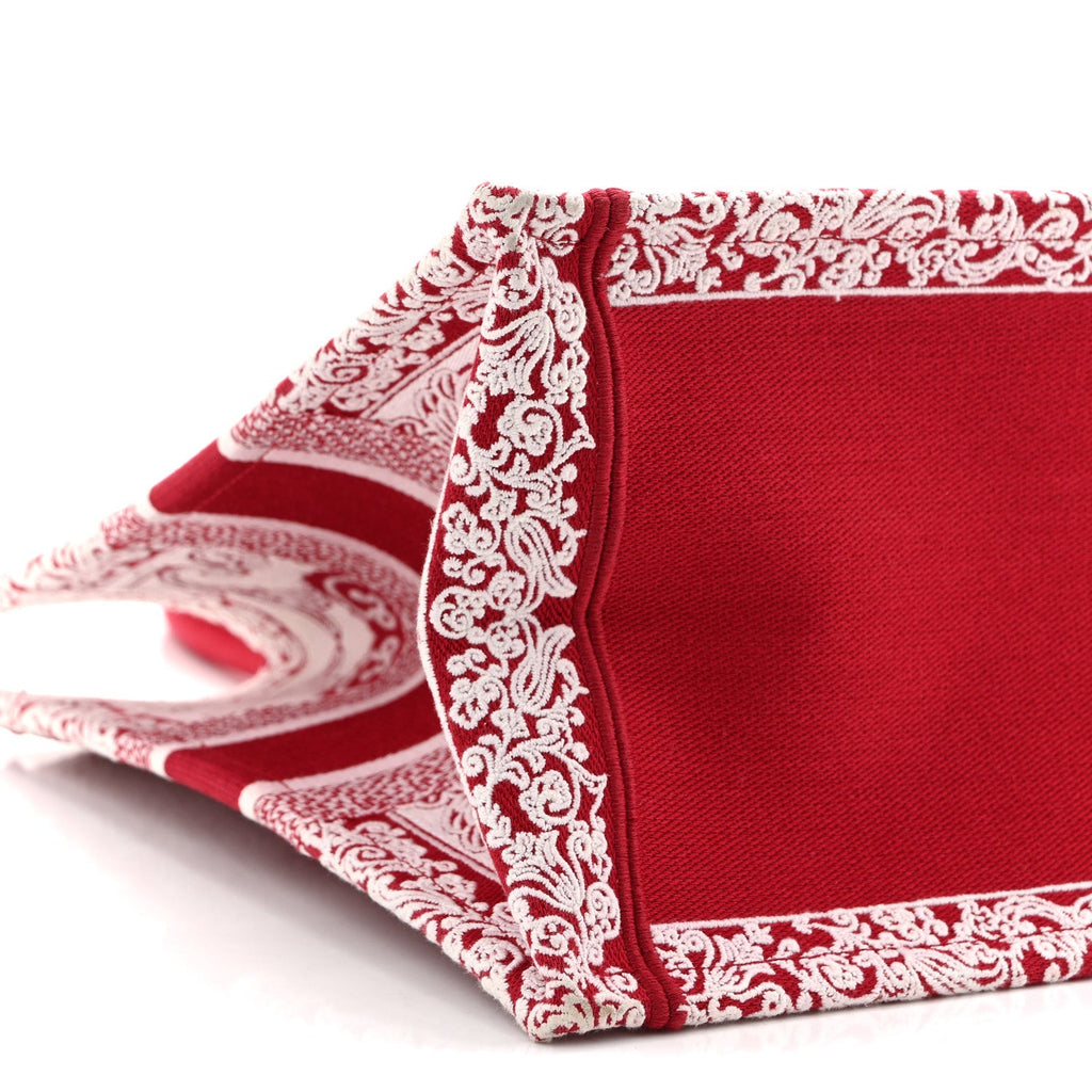 Canvas Embroidered Medium Book Tote Red White