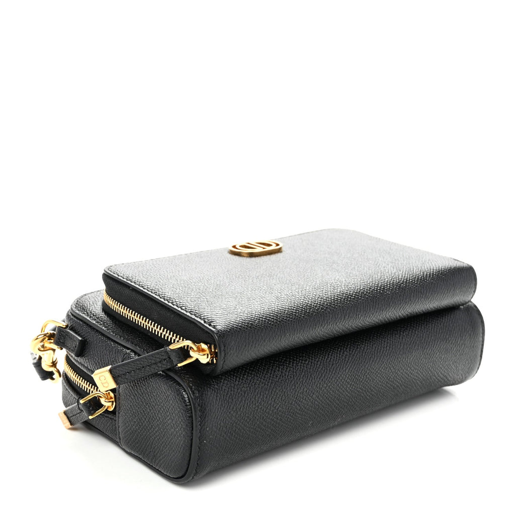 Grained Calfskin Caro Double Pouch Black Black