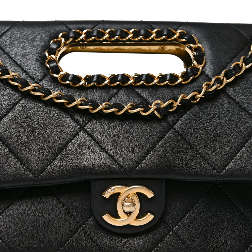 Lambskin Small Chain Handle Flap Bag Black