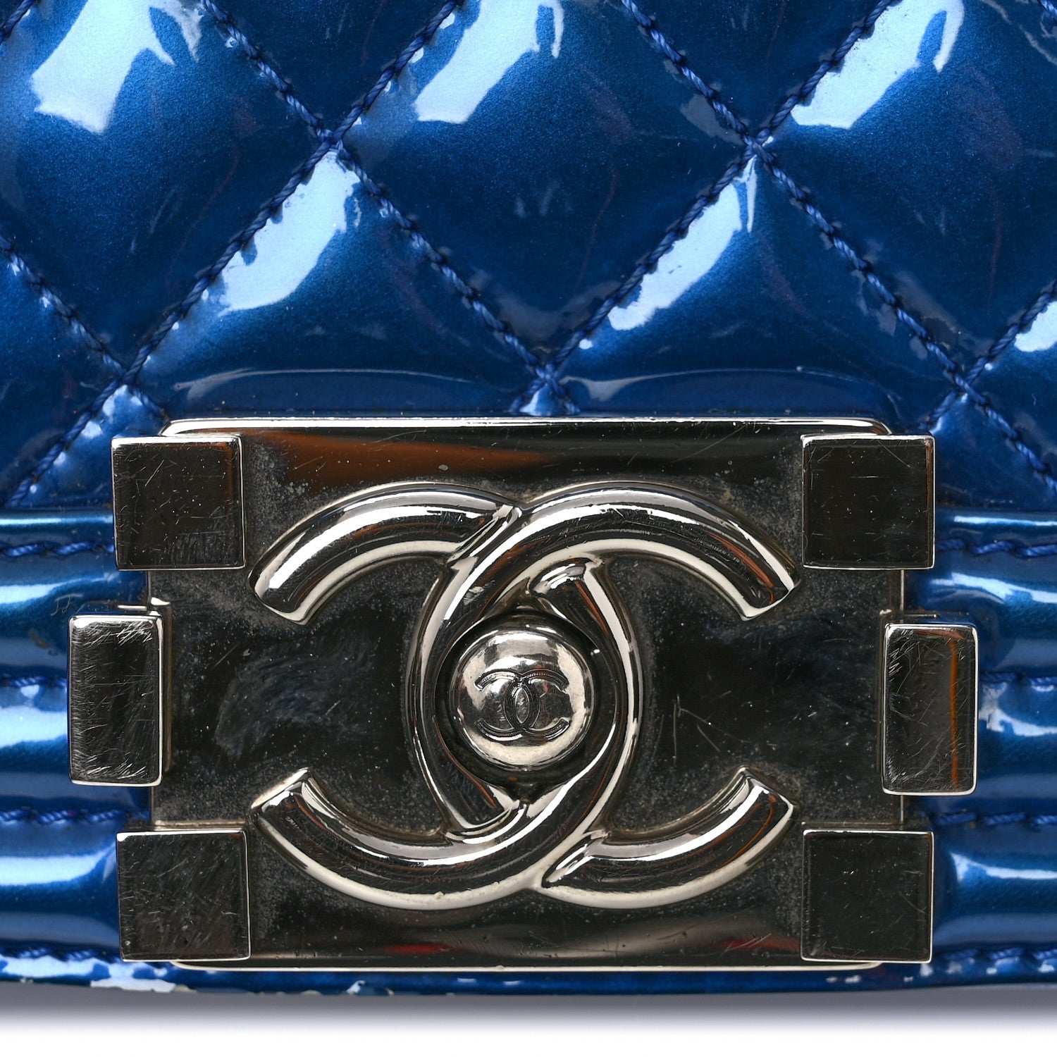 Metallic Patent Quilted Medium Boy Flap Blue