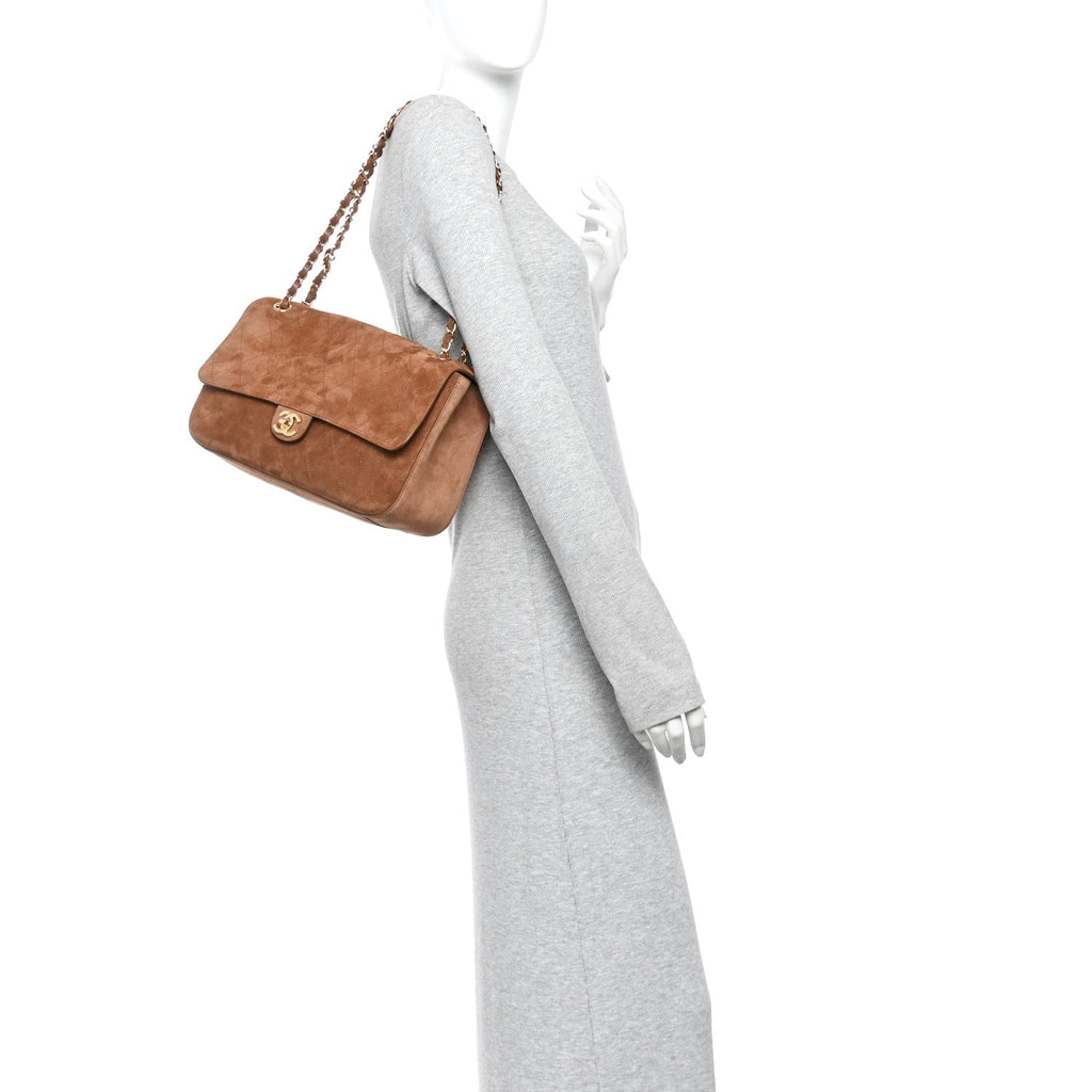 Suede Calfskin Small Souplissimo Maxi Flap Camel