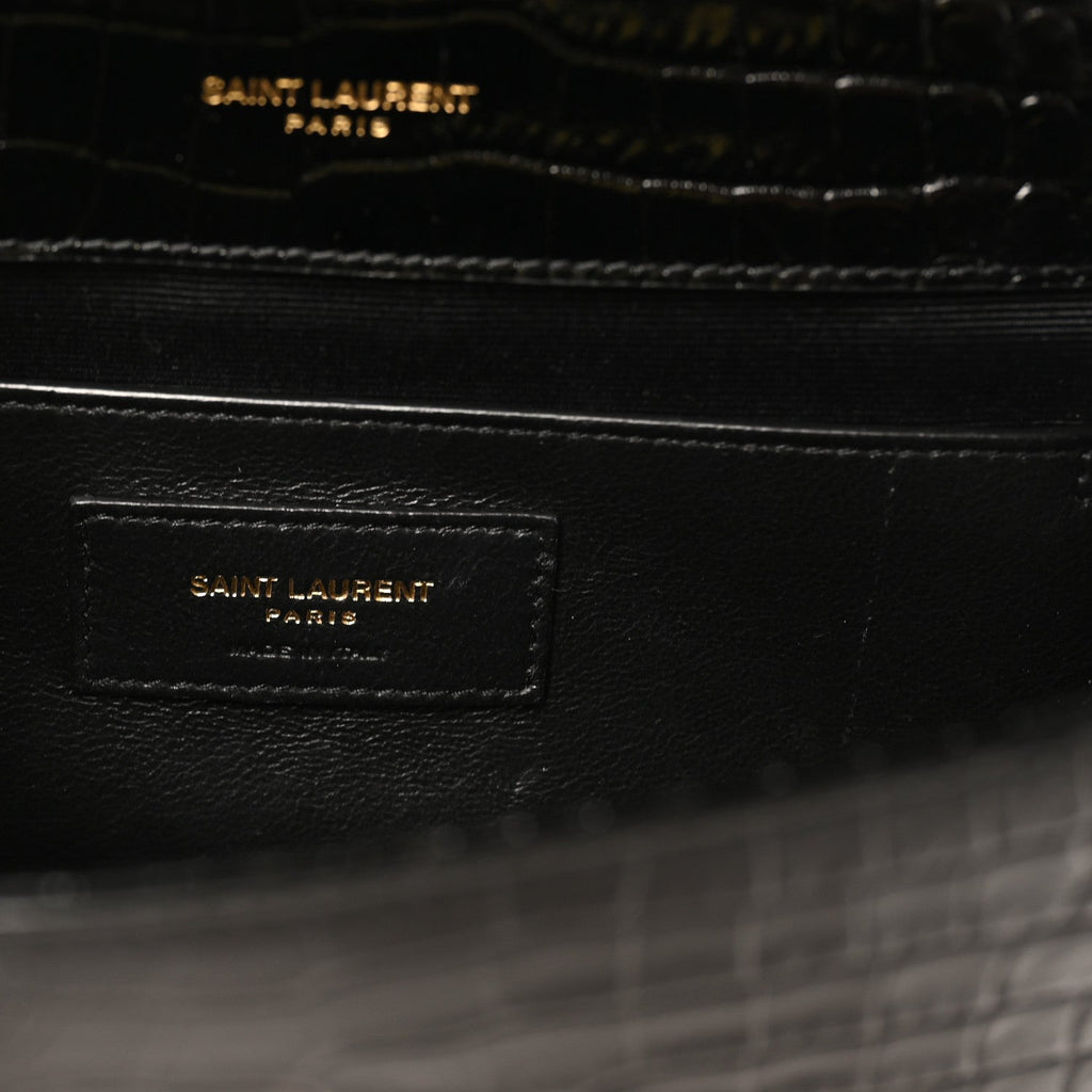Calfskin Crocodile Embossed Small Classic Monogram Kate Tassel Satchel Black