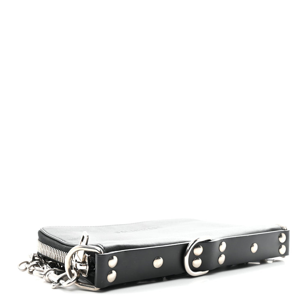 Calfskin Chain Cuff Wristlet Wallet Black
