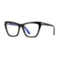 Tom Ford Eyeglasses Cat Eye Full Rim, Shiny Black Frame and Clear Blue Light Block with Magnetic Clip-On Smoke Lens FT5971-B001