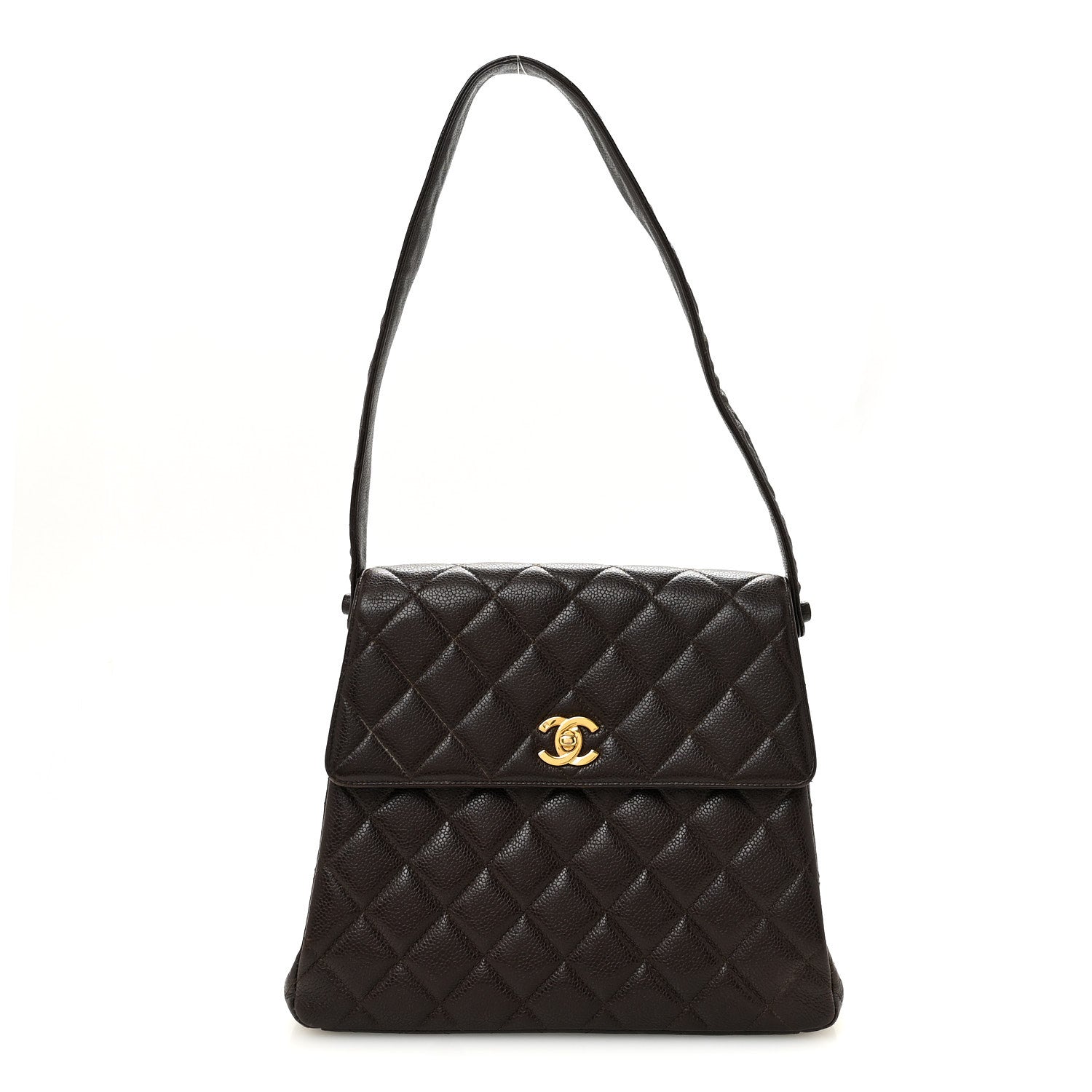 Caviar Quilted Medium Kelly Flap Brown