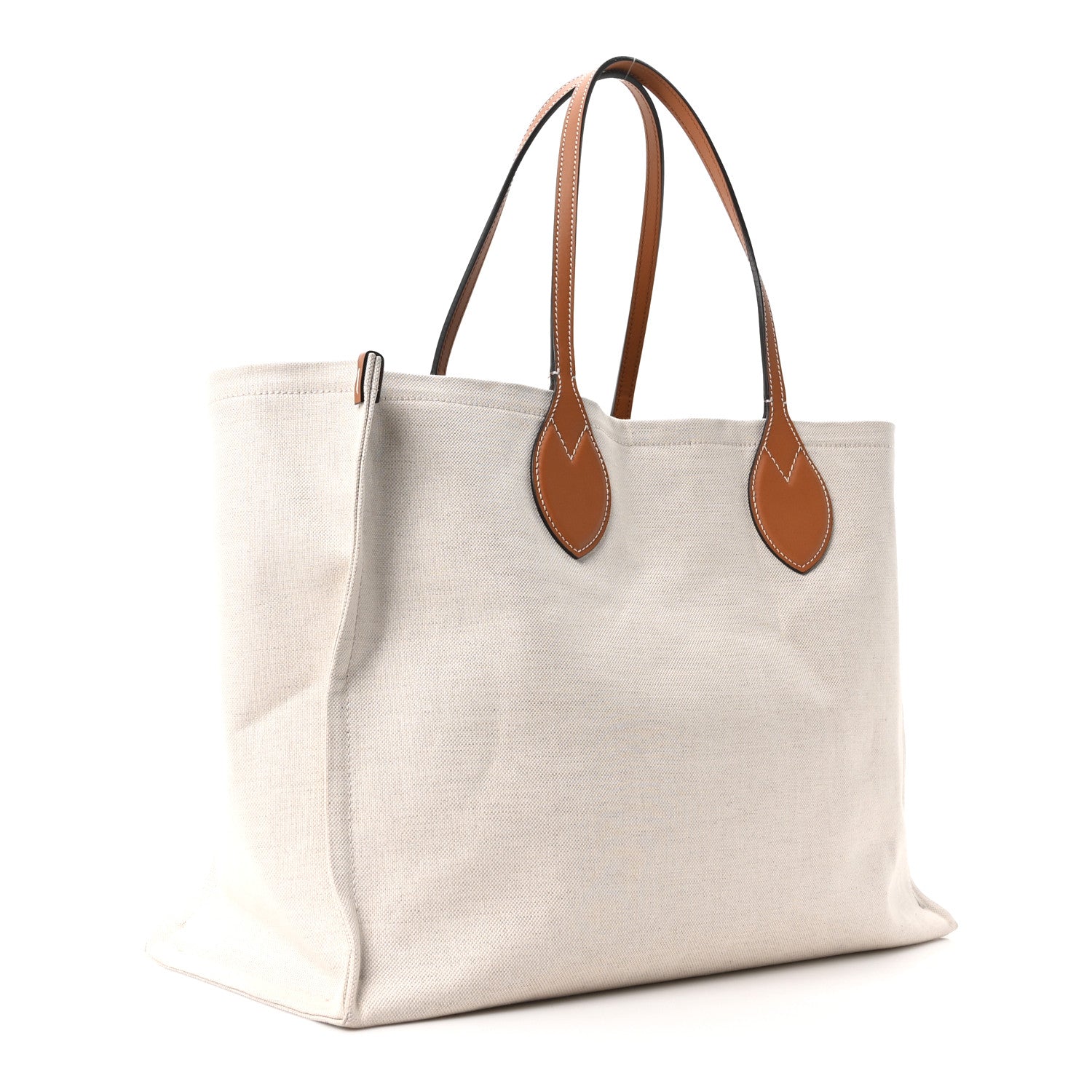 Canvas Calfskin Logo Maxi Tote Bag Beige Light Brown