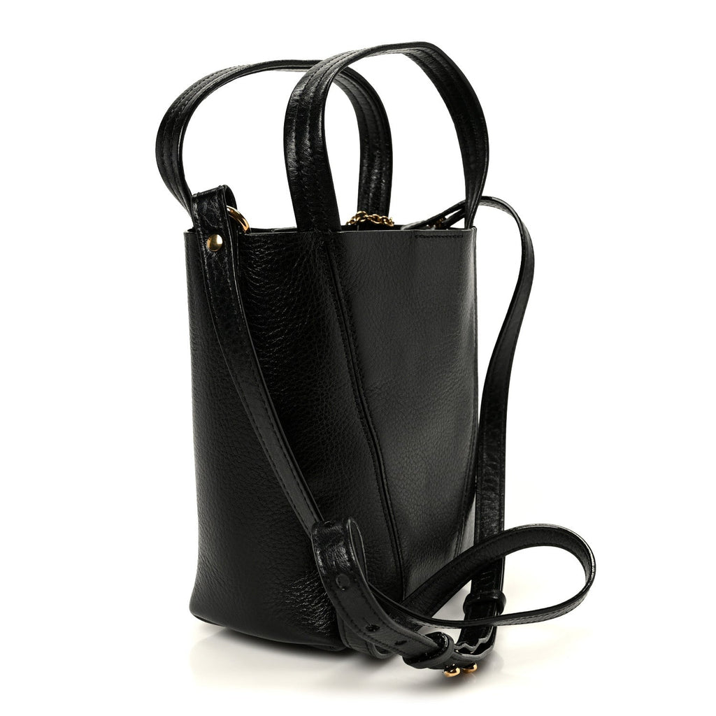 Grained Calfskin Small Spin Tote Black