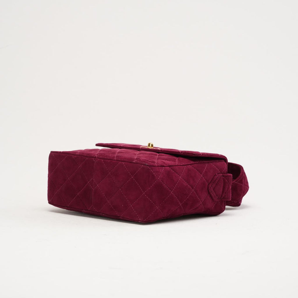 Chanel Vintage Burgundy Red Velvet Mini Square Flap Bag 1997