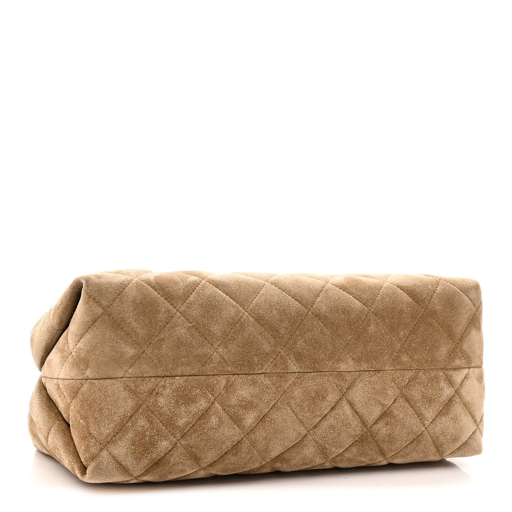 Suede Clutch With Chain Dark Beige