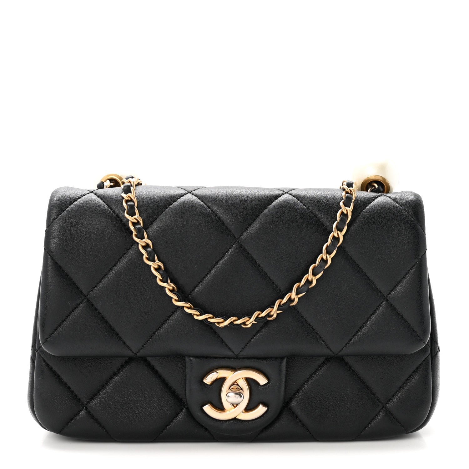Lambskin Quilted Pearl Small Flap Black