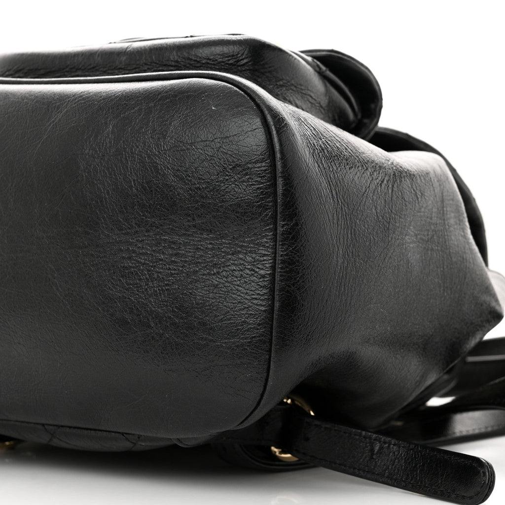 Glazed Aged Calfskin Quilted Small Duma Drawstring Backpack Black