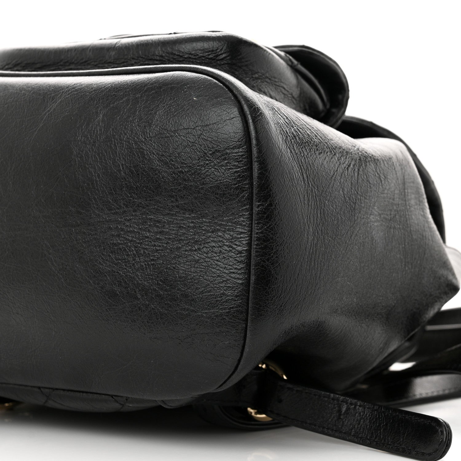Glazed Aged Calfskin Quilted Small Duma Drawstring Backpack Black