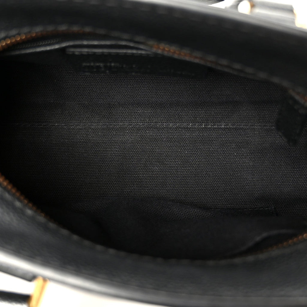 Pebbled Calfskin Mini Skull Padlock Zip Around Tote Black