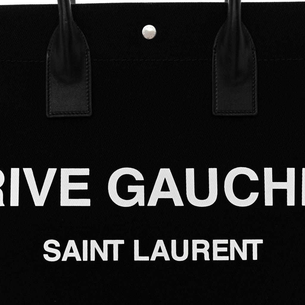 Linen Calfskin Rive Gauche Tote Black