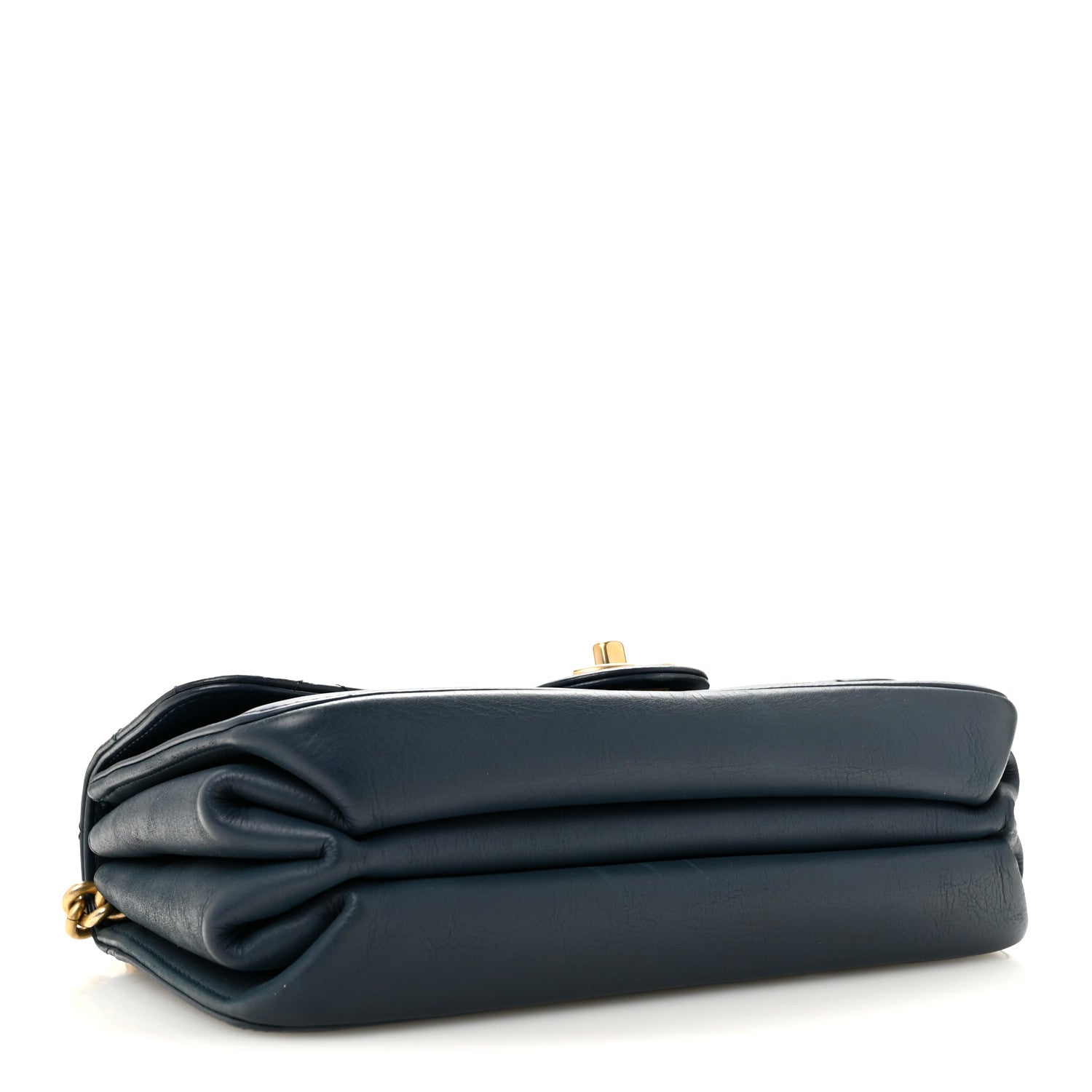 Glazed Calfskin Quilted Small Straight Lined Flap Blue