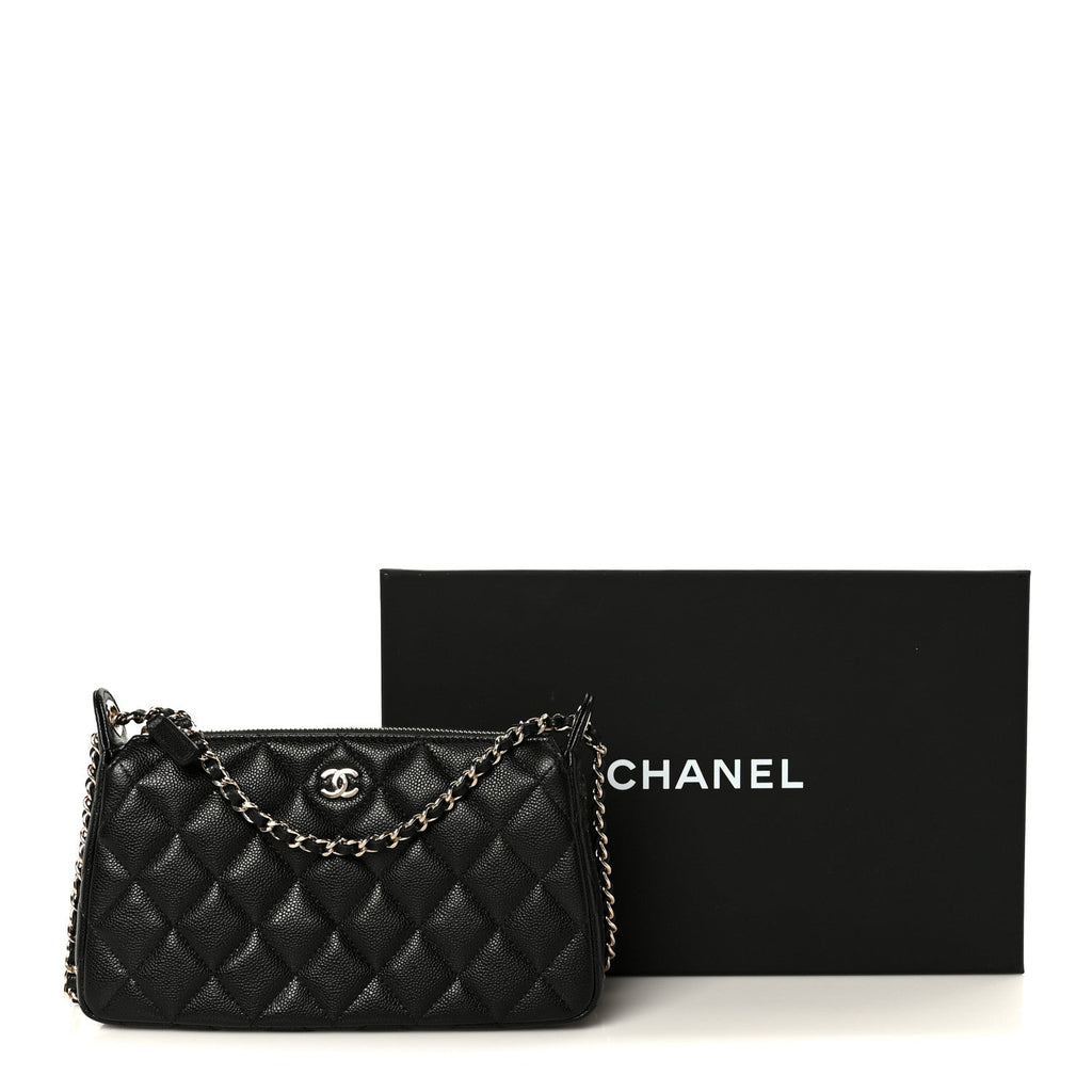Caviar Quilted Purse With Chain Black