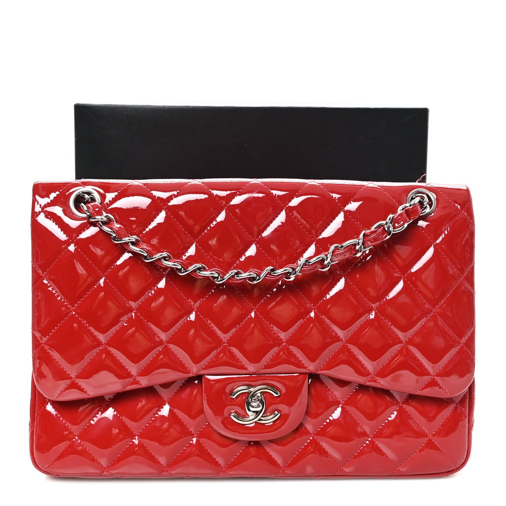 Patent Quilted Jumbo Double Flap Red