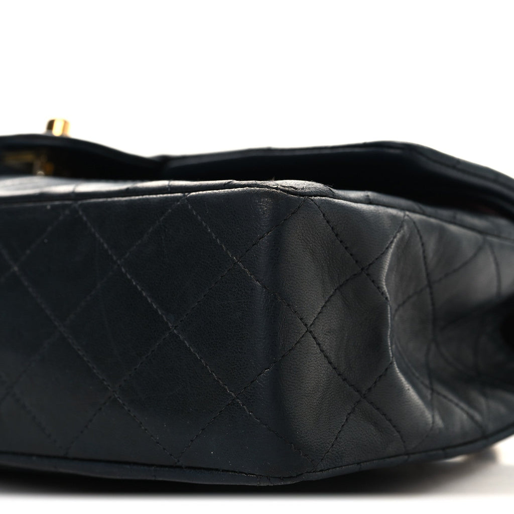 Lambskin Quilted Medium Double Flap Navy