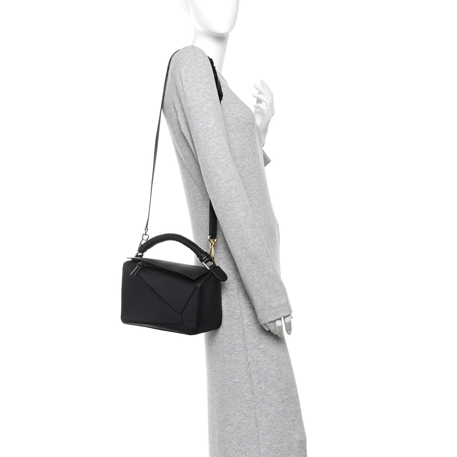 Calfskin Small Woven Puzzle Bag Black
