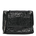 Crinkled Calfskin Matelasse Monogram Large Niki Chain Satchel Black
