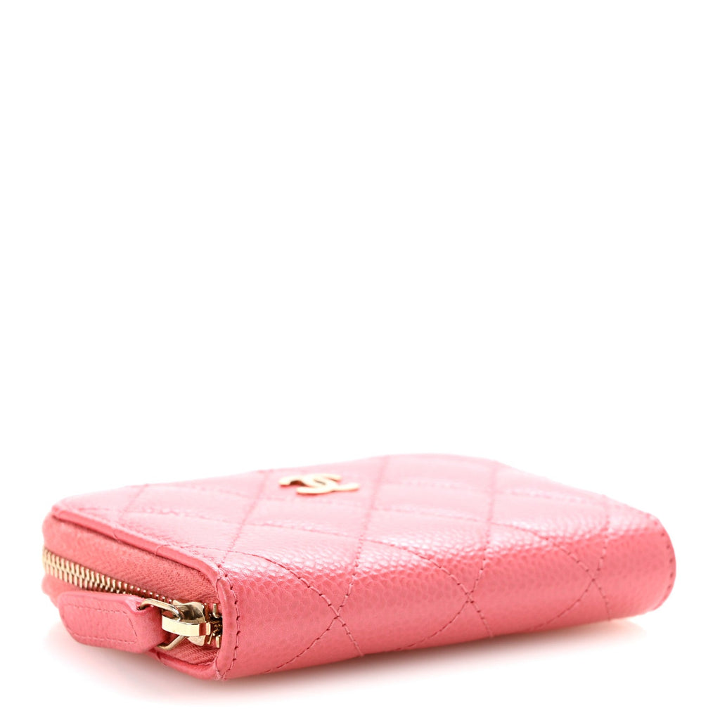 Metallic Caviar Quilted Zip Coin Purse Pink