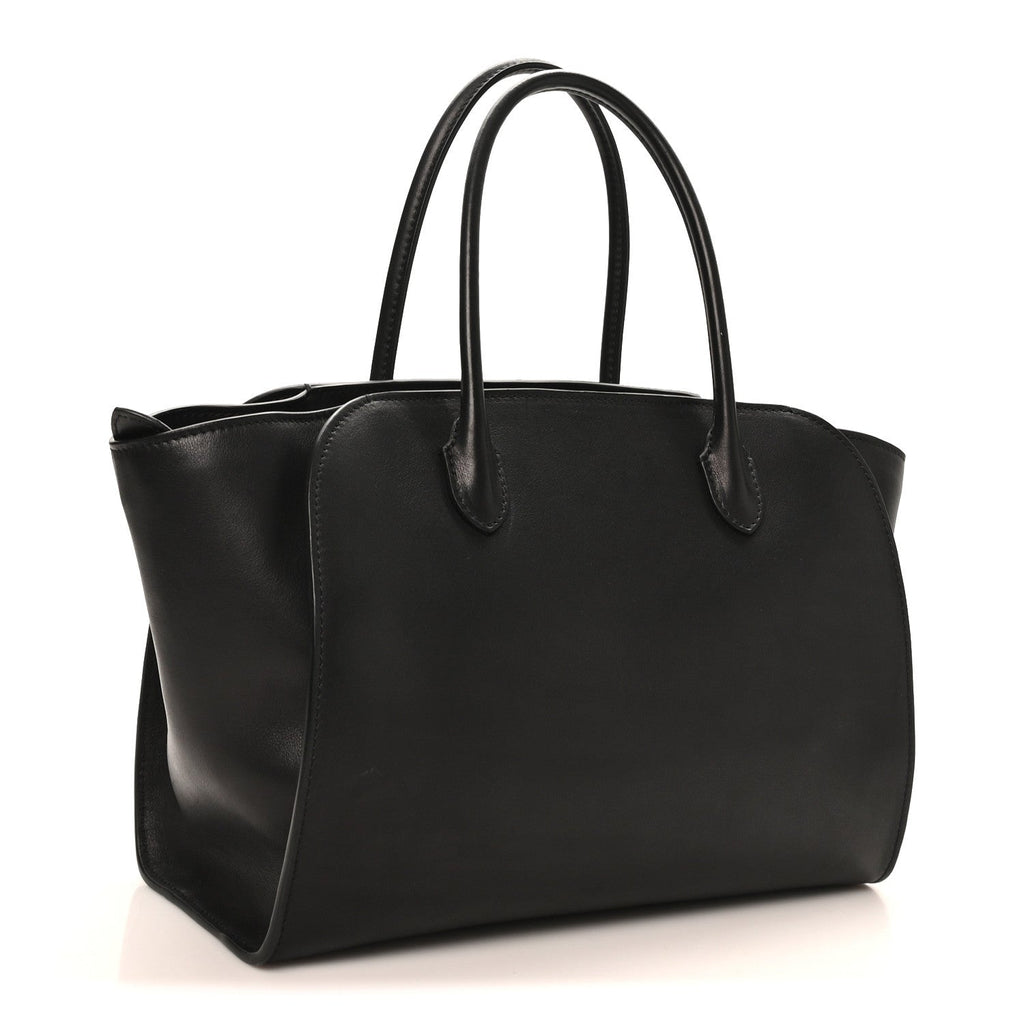 Polished Saddle Calfskin Marlo 12 Tote Bag Black