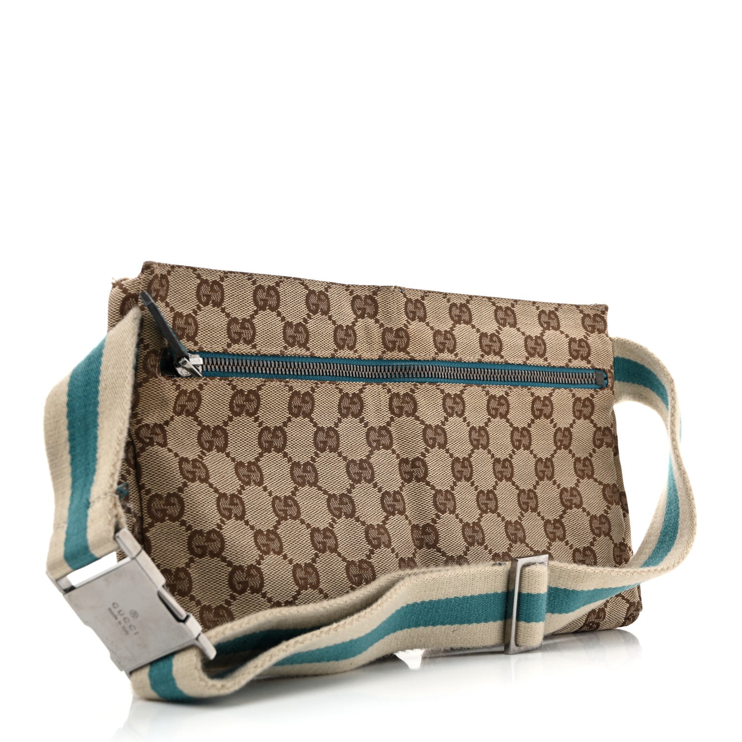 GG Monogram Web Double Pocket Belt Bag Turquoise