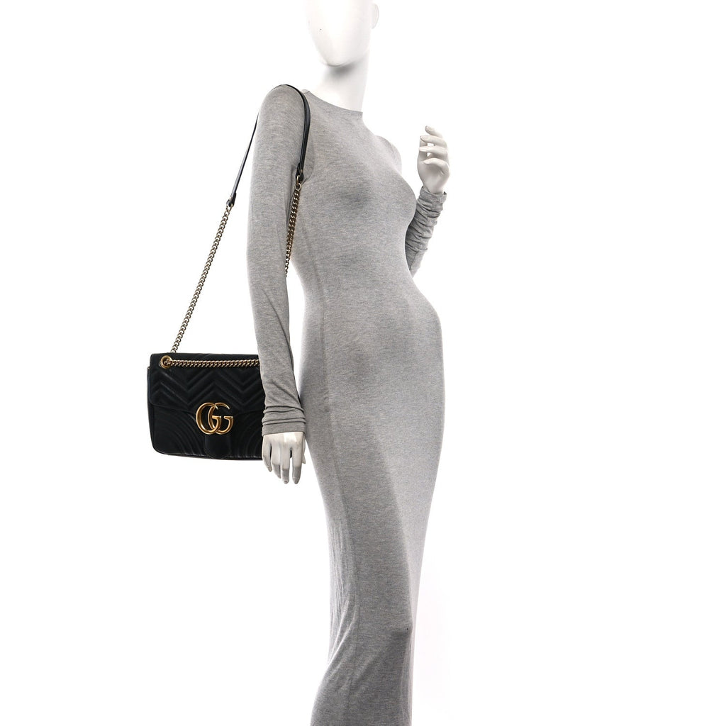 Calfskin Matelasse Medium GG Marmont Shoulder Bag Black Black