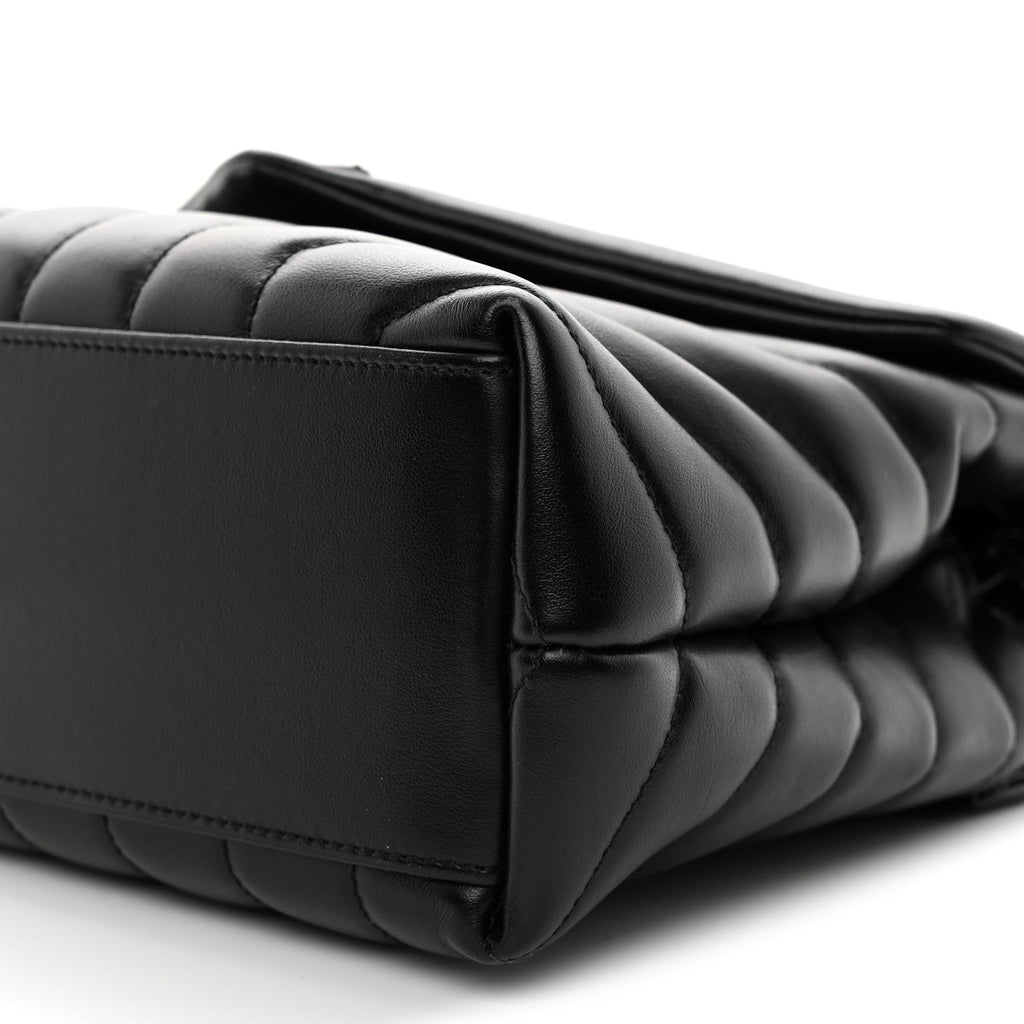 Calfskin Y Quilted Monogram Monochrome Small Loulou Chain Satchel Black