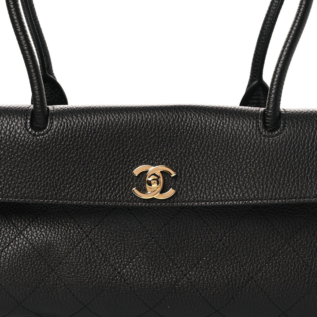 Grained Calfskin Stitched Urban Essentials Small Shopping Bag Black
