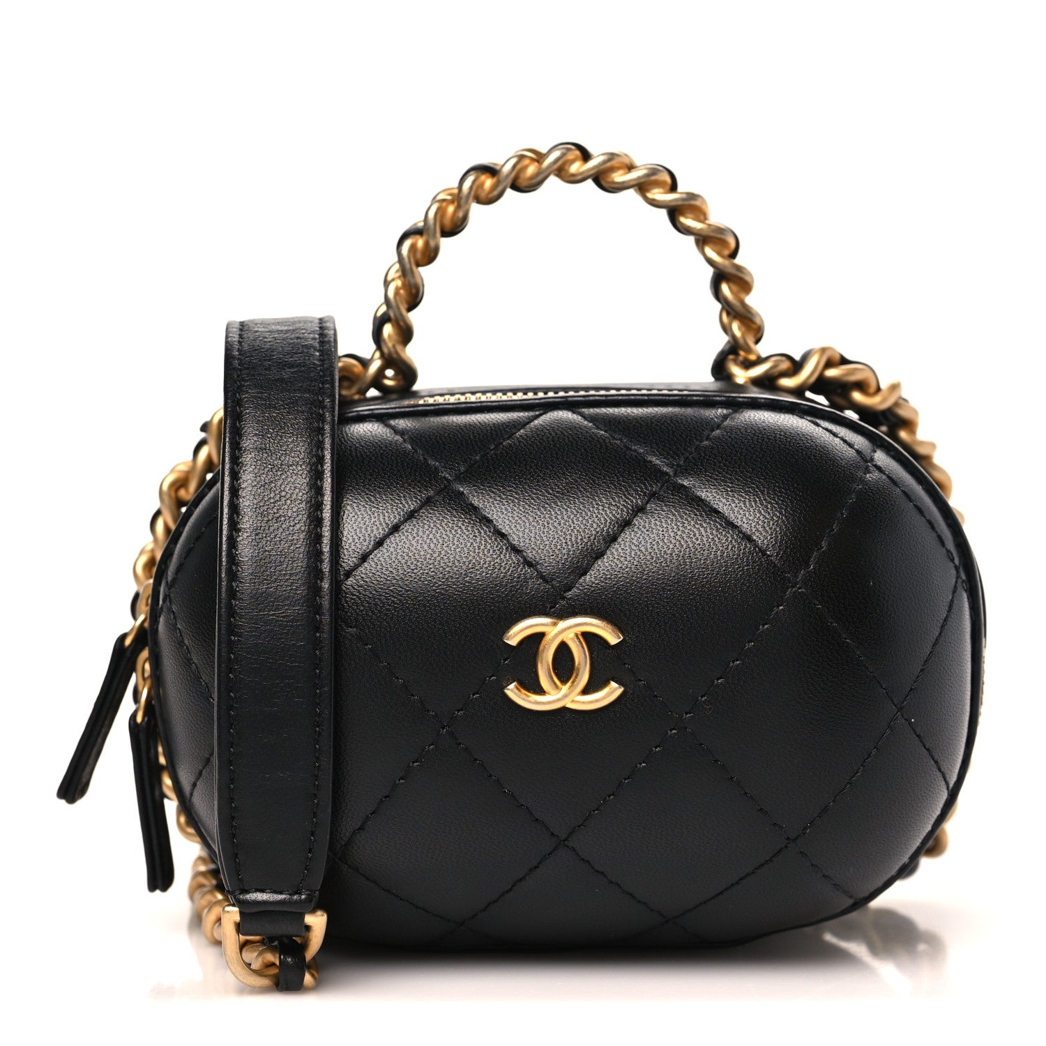 Lambskin Quilted CC Bubble Vanity Case With Chain Black