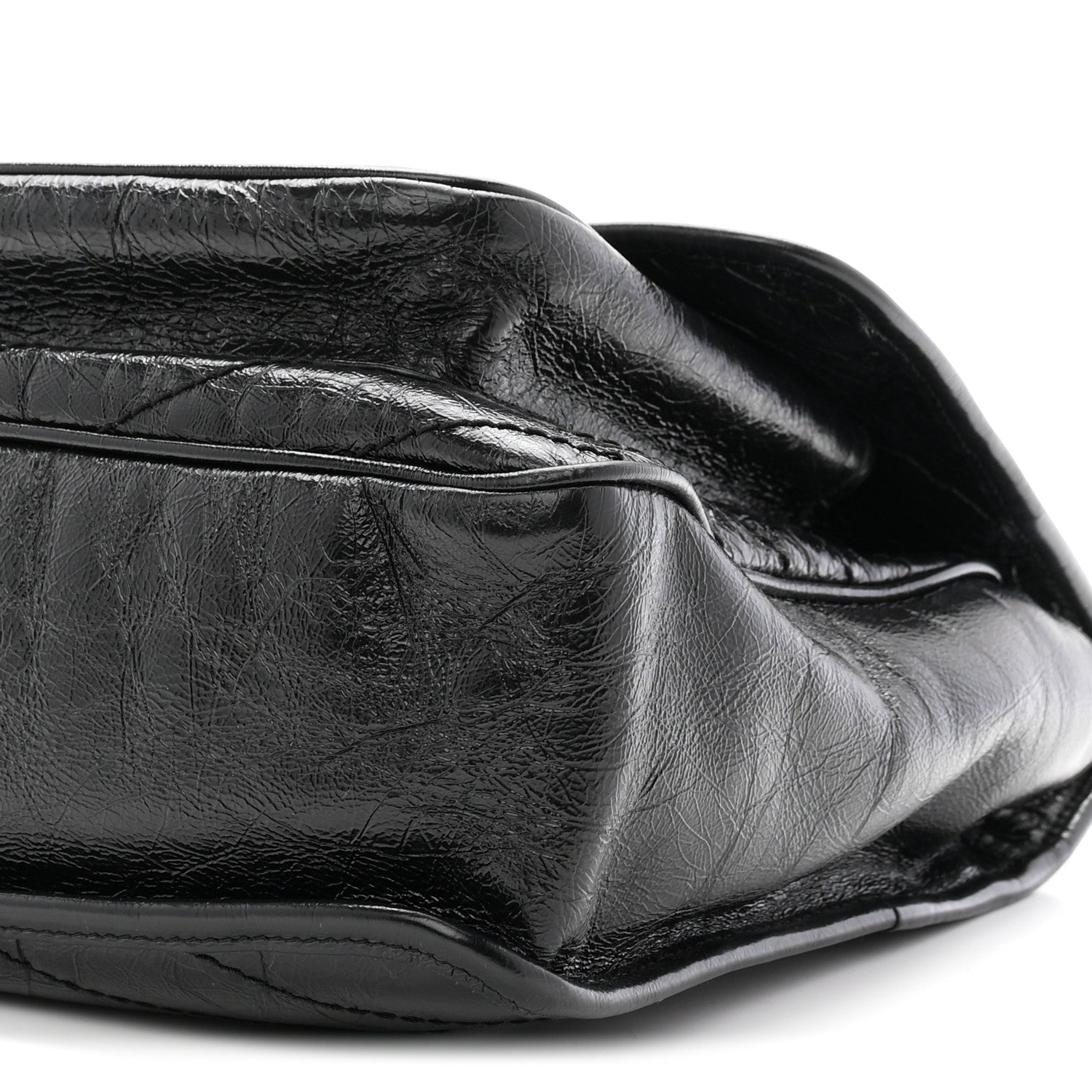 Crinkled Calfskin Matelasse Monogram Large Niki Chain Satchel Black