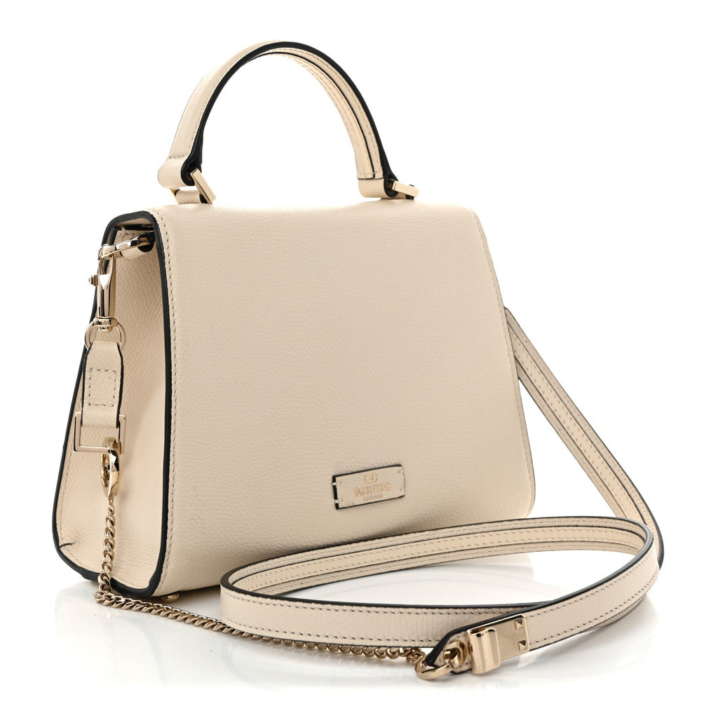 Grainy Calfskin Swarovski Crystal Embellished Small VSling Top Handle Bag Light Ivory